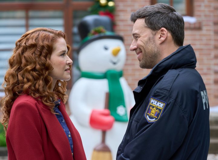 Sarah Drew and Peter Mooney in Mistletoe Murders season 3. Photo: Hallmark Media